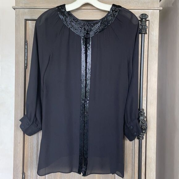 Parker silk beaded blouse sheet top black small - Picture 11 of 15